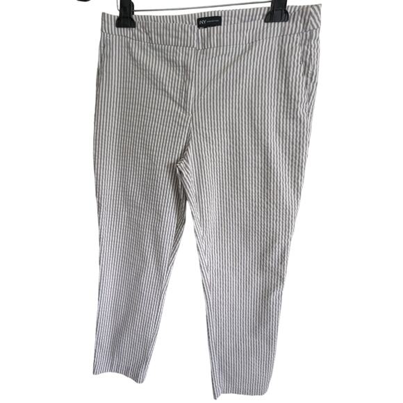 Jones New York Womens 12 Gray White Pants Vertical Stripes Cropped Eye Hook - Picture 1 of 13